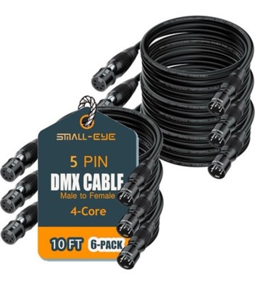 5 Pin DMX Cable 10 ft 6 Pack – 4-Core Male to Female Stage Lighting DMX512 Ca...
